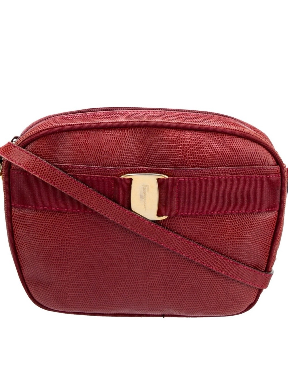 Salvatore Ferragamo Burgundy Lizard Leather Crossbody with Gold-Tone Hardware ❤️
